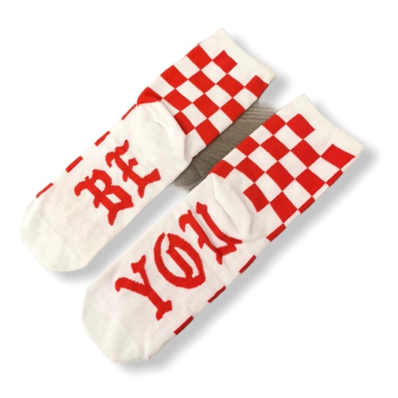 Other - “BE YOU” Checkered Print Crew Sock